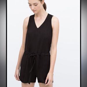 Zara Basic Black Sleeveless Tie-Back Romper - Size M